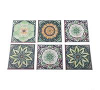 Pumixiy PVC Wall Stickers Set of 24 Pieces - Green Mandala European Style Tile Decals in 10/15/20cm Sizes with Waterproof Feature for Home Decor(10cm)