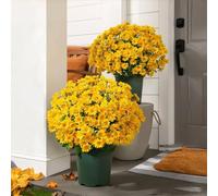 Pumixiy Sunset Mums Artificial Flowers Seven Stems per Bundle, Durable Outdoor Indoor Use for Seasonal Decorating and Special Event Setups(yellow)