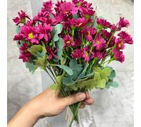 Pumixiy Sunset Mums Artificial Flowers Seven Stems per Bundle, Durable Outdoor Indoor Use for Seasonal Decorating and Special Event Setups(scarlet)