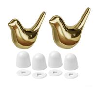 Pumixiy Toilet Floor Bolt Cover Set - 2 Pack Porcelain Bird with 4 Plastic Washers, Gloss Grey Bathroom Decorative Bolt Cap, Easy Install & Rust(Gold)