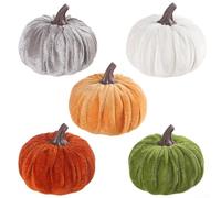 Pumixiy Velvet Pumpkin Ornament 7cm Faux Harvest Decoration with Golden Stem for Autumn Fall Thanksgiving Halloween Wedding Party Table Centerpiece in Multi(green)