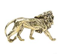 Pumixiy Vintage Copper Lion Figurine Handmade Craft Ornament Miniature Animal Statue Majestic King Sculpture Antique Style Desk Decor Small Home Decoration