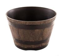 Pumixiy Whiskey Barrels Planters - Round Resin Flowerpot For Succulents, Herbs & Small Plants, Outdoor Garden Decorative Bucket, Indoor Bonsai Container With Wooden(23cm-No hole)