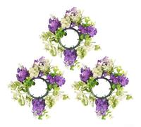 Pumixiy Wreath of Candlesticks with Simulated Hydrangeas and Eucalyptus Leaves, 25cm Artificial Flower Garland for Indoor Outdoor Decor, 3-Pack(purple)