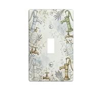 Pump Bathroom Single Light Switch Cover Plate, Vintage Rustic Lavender Cotton Spring Green Plastic Standard Size Switch Plate Decorative for Bedroom Office Kitchen Entrance Decor (Single)