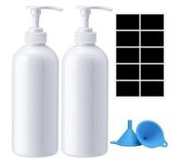 Pump Bottle Dispenser,2 Pcs 1000ml/35oz Refillable Empty Press Pump Bottles,Refillable Plastic Empty Pump Bottles Dispensers with Funnel and Label for Lotions,Shampoo,Conditioner,White