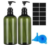 Pump Bottle Dispenser,2 Pcs 1000ml/35oz Refillable Empty Press Pump Bottles,Refillable Plastic Empty Pump Bottles Dispensers with Funnel and Label for Lotions,Shampoo,Conditioner,Green