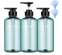 Pump Bottle Dispenser,3 Pcs 500ml/17oz Refillable Empty Press Pump Bottles,Refillable Plastic Empty Pump Bottles Dispensers with Funnel and Label for Lotions,Shampoo,Conditioner,Transparent