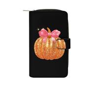 Pump Kin Glitter Leather Bifold Organizer Wallet with Zipper Pocket Multifunctional Credit Card Holder