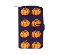 Pump-kin Pattern Halloween Leather Bifold Organizer Wallet with Zipper Pocket Multifunctional Credit Card Holder