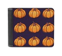 Pump-kin Pattern Halloween Leather Men's Bifold Wallet Minimalist Credit Card Holder Simple Coin Purse with Hidden Slots