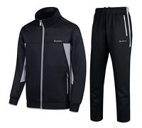 PUMPITU Men's Casual Athletic Tracksuit Long Sleeve Sweatsuit Set Full Zip Running Sports Jacket and Pants 2 Piece Outfits, Black+ Gray, Large