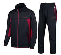 PUMPITU Men's Casual Athletic Tracksuit Long Sleeve Sweatsuit Set Full Zip Running Sports Jacket and Pants 2 Piece Outfits, Black+red, Large