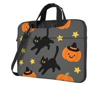 Pumpkin and Black cat Laptop Bag 13-15.6Inch, 360° Protective Laptop Sleeve Case Shockproof Messenger Shoulder Bag Waterproof Computer Case Carrying Cover Briefcases for Men Women