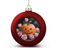 Pumpkin and Pink Roses Christmas Ball Ornaments - Shatterproof Plastic Vintage Rustic Xmas Tree Decorations Pendant for Family Holiday Wedding Party Xmas Hanging Decoration