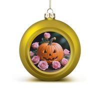 Pumpkin and Pink Roses Christmas Ball Ornaments - Shatterproof Plastic Vintage Rustic Xmas Tree Decorations Pendant for Family Holiday Wedding Party Xmas Hanging Decoration