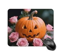 Pumpkin and Pink Roses Mouse Pad Square Laptop Mouse Mat Cute Computer Mousepad Keyboard Pad Non-Slip Desk Pads for Gaming Office Work Home 20 * 25cm