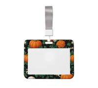 Pumpkin and Skull Pattern Sliding Id Badge Holder Hard Plastic Work Card Case Name Tag Protector for Nurses Office
