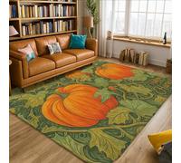 Pumpkin Area Rug, Fall Rustic Leaf Vine Harvest Orange Low Pile Foam Indoor Rectangle Carpet Non Shedding Rugs for Living Room Bedroom Under Table Dining Decor 5' X 7'