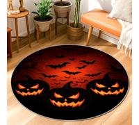 Pumpkin Area Rug, Halloween Art Spooky Bat Tree Halloween Orange Non-Slip Backing Home Floor Doormat Circle Print Accents Rug Bathroom Entryway Bedside Doorway Decor 3' X 3'