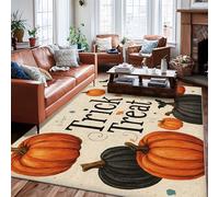 Pumpkin Area Rug, Halloween Autumn Bat Leaf Halloween Orange Low Pile Home Floor Rectangle Print Carpet Rugs for Living Room Bedroom Dining Desk Office Decor 6' X 9'