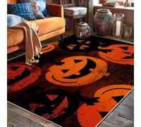 Pumpkin Area Rug, Halloween Festive Happy Emoticon Face Halloween Orange Non-Slip Backing Indoor Rectangle Carpet Non Shedding Rugs for Living Room Bedroom Kitchen Hallway Decor 5' x 7'