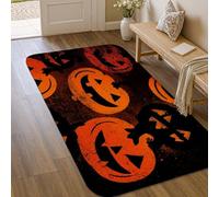 Pumpkin Area Rug, Halloween Festive Happy Emoticon Face Jack-O'-Lantern Halloween Orange Non-Slip Doormat Throw Rug Edge Binding Bathroom Bedside Entryway Door Decor 3' X 5'
