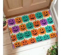 Pumpkin Area Rug, Halloween Festive Happy Emoticon Face Leaf Halloween Orange Non-Slip Backing Edge Binding Doormat Throw Rug Rectangle Bathroom Entryway Bedside Doorway Decor 2' X 3'
