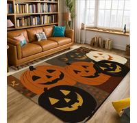 Pumpkin Area Rug, Halloween Festive Happy Halloween Ghost Orange Low Pile Foam Aesthetic Rectangle Home Floor Carpet Rugs for Living Room Bedroom Under Bed Apartment Decor 5' X 7'