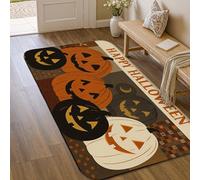 Pumpkin Area Rug, Halloween Festive Happy Halloween Ghost Orange Non-Slip Edge Binding Doormat Throw Rug Rectangle Bathroom Bedside Entryway Door Decor 3' X 5'