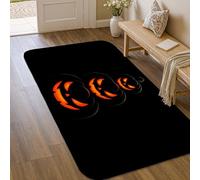Pumpkin Area Rug, Halloween Festive Jack-O'-Lantern Happy Emoticon Face Halloween Black Low Pile Foam Doormat Throw Rug Edge Binding Bathroom Bedside Entryway Door Decor 3' X 5'