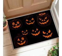 Pumpkin Area Rug, Halloween Festive Jack-O'-Lantern Happy Emoticon Face Halloween Orange Low Pile Indoor Doormat Accents Rug Non Shedding Bathroom Laundry Room Kitchen Entryway Decor 2' X 3'