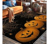 Pumpkin Area Rug, Halloween Festive Spider Spiderweb Halloween Orange Low Pile Edge Binding Home Rectangle Carpet Rugs for Living Room Bedroom Under Bed Apartment Decor 5' X 7'
