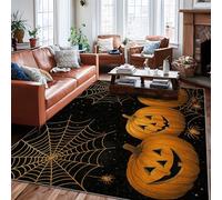 Pumpkin Area Rug, Halloween Festive Spider Spiderweb Halloween Orange Low Pile Home Floor Rectangle Print Carpet Rugs for Living Room Bedroom Under Table Dining Decor 6' X 9'