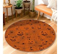 Pumpkin Area Rug, Halloween Festive Spider Web Halloween Orange Non-Slip Backing Home Floor Doormat Circle Print Accents Rug Bathroom Entryway Bedside Doorway Decor 3' X 3'