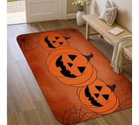 Pumpkin Area Rug, Halloween Festive Spider Web Smiling Face Halloween Orange Non-Slip Doormat Rectangle Print Accents Rug Entryway Bathroom Laundry Room Bedside Decor 3' X 5'