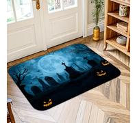 Pumpkin Area Rug, Halloween Gothic Grave Cross Halloween Black Non-Slip Edge Binding Doormat Throw Rug Rectangle Entryway Bathroom Kitchen Doorway Decor 2' X 3'