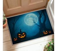 Pumpkin Area Rug, Halloween Gothic Moon Tree Halloween Orange Non-Slip Backing Doormat Rectangle Print Accents Rug Bathroom Bedside Entryway Door Decor 2' X 3'