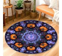 Pumpkin Area Rug, Halloween Gothic Spider Flower Halloween Violet Non-Slip Backing Home Indoor Doormat Accents Rug Non Shedding Entryway Bathroom Kitchen Doorway Decor 3' X 3'