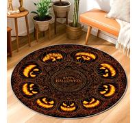 Pumpkin Area Rug, Halloween Gothic Spider Web Halloween Orange Low Pile Doormat Round Throw Rug Stain Resistant Bathroom Laundry Room Kitchen Entryway Decor 3' X 3'