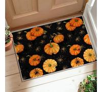 Pumpkin Area Rug, Halloween Seasonal Spider Black Background Halloween Orange Non-Slip Backing Doormat Rectangle Throw Rug Non Shedding Bathroom Laundry Room Kitchen Entryway Decor 2' X 3'