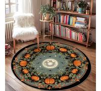 Pumpkin Area Rug, Halloween Seasonal Spider Moon Halloween Orange Non-Slip Backing Edge Binding Doormat Throw Rug Circle Entryway Bathroom Kitchen Doorway Decor 4' X 4'