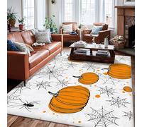 Pumpkin Area Rug, Halloween Seasonal Spider Spiderweb Halloween Orange Non-Slip Backing Edge Binding Home Rectangle Carpet Rugs for Living Room Bedroom Under Bed Apartment Decor 6' X 9'