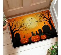 Pumpkin Area Rug, Halloween Spooky Gravestone Tree Halloween Orange Non-Slip Backing Doormat Rectangle Print Accents Rug Bathroom Entryway Kitchen Bedside Decor 2' X 3'