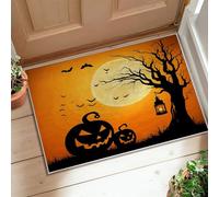 Pumpkin Area Rug, Halloween Spooky Tree Bat Halloween Orange Low Pile Aesthetic Doormat Rectangle Accents Rug Bathroom Bedside Entryway Door Decor 2' X 3'