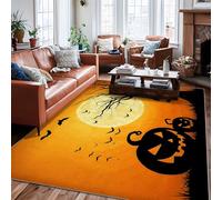 Pumpkin Area Rug, Halloween Spooky Tree Bat Halloween Orange Low Pile Home Floor Rectangle Print Carpet Rugs for Living Room Bedroom Under Table Dining Decor 6' X 9'
