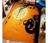Pumpkin Area Rug, Halloween Spooky Tree Bat Halloween Orange Non-Slip Backing Home Floor Rectangle Print Carpet Rugs for Living Room Bedroom Under Table Dining Decor 4' X 6'