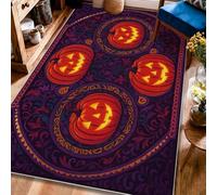 Pumpkin Area Rug, Halloween Traditional Floral Swirl Halloween Orange Low Pile Home Floor Rectangle Print Carpet Rugs for Living Room Bedroom Classroom College Dorm Decor 4' X 6'