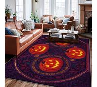 Pumpkin Area Rug, Halloween Traditional Floral Swirl Halloween Orange Non-Slip Backing Home Floor Rectangle Print Carpet Rugs for Living Room Bedroom Classroom Apartment Decor 6' X 9'