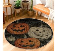 Pumpkin Area Rug, Halloween Vintage Ghost Spider Halloween Orange Non-Slip Backing Home Indoor Doormat Accents Rug Non Shedding Entryway Bathroom Laundry Room Decor 3' X 3'
